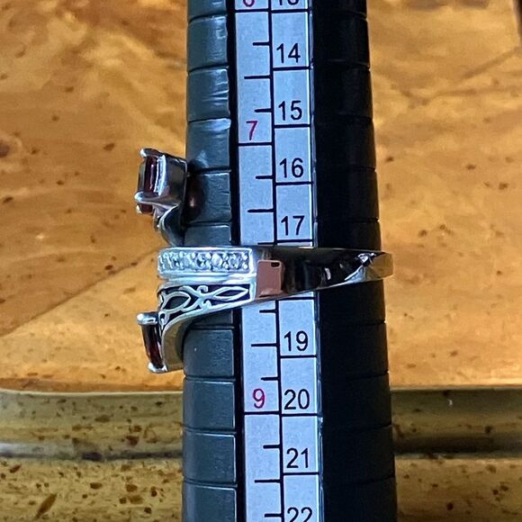 Natural Vermelho Red Garnet Sterling Silver Bypass Ring Size 8 - Picture 8 of 9